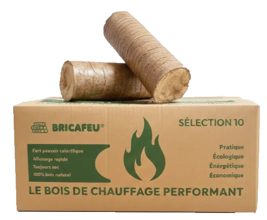 Bûches densifiées BRICAFEU® — carton de 10