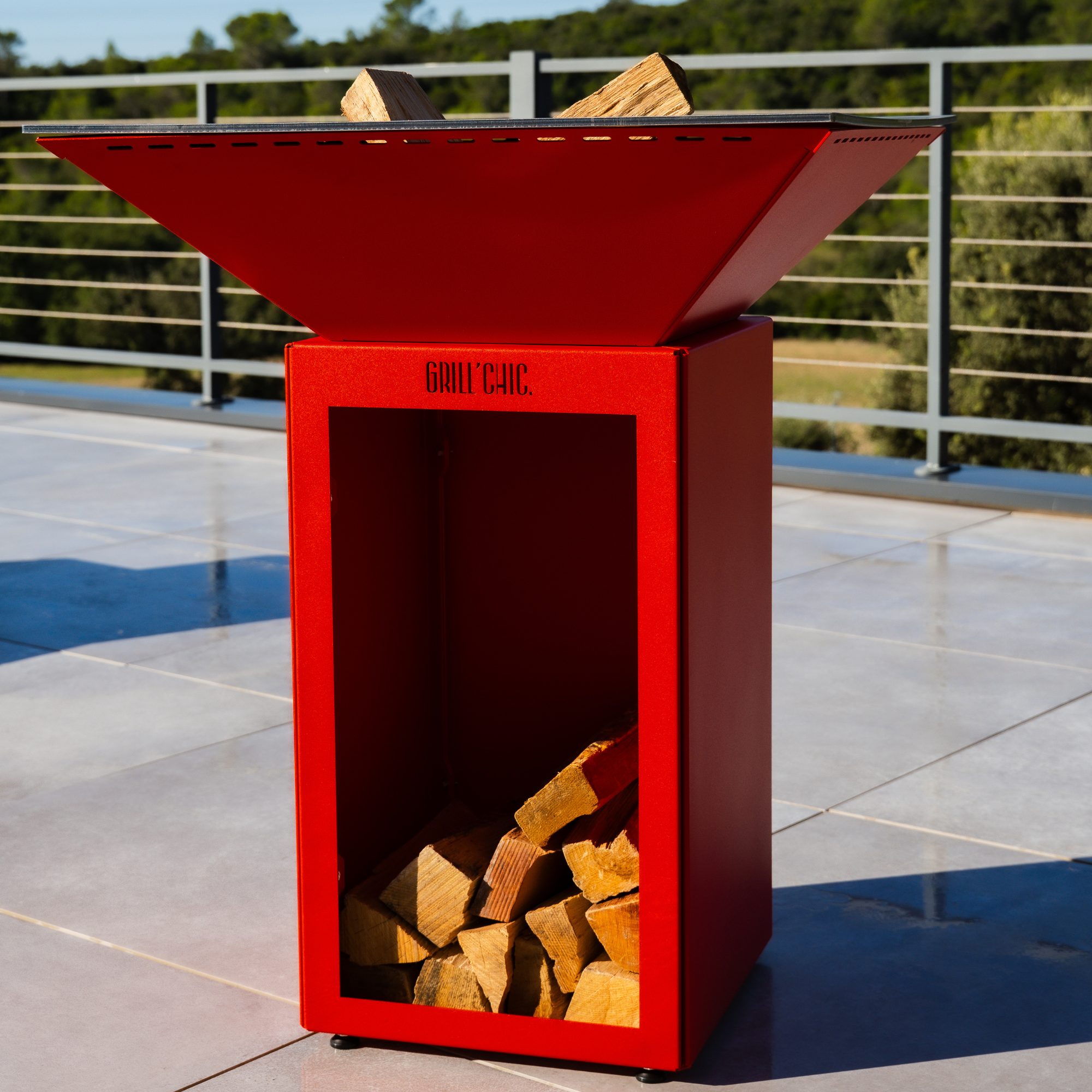 Pack Confort Brasero Cevenol Acier Bois Carre 74 Rouge Double Cuve — photo 3