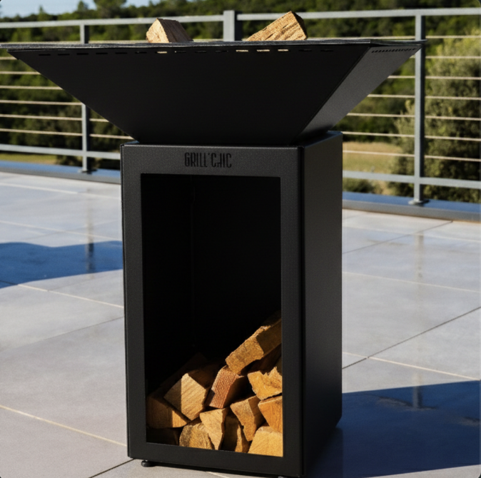 Pack Découverte Brasero Cevenol Acier Bois Carre 74 Noir Double Cuve Acier