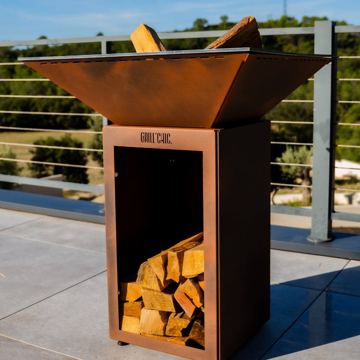 Pack Confort Brasero Cevenol Acier Bois Carre 74 Imitation Corten Double Cuve Nos promos