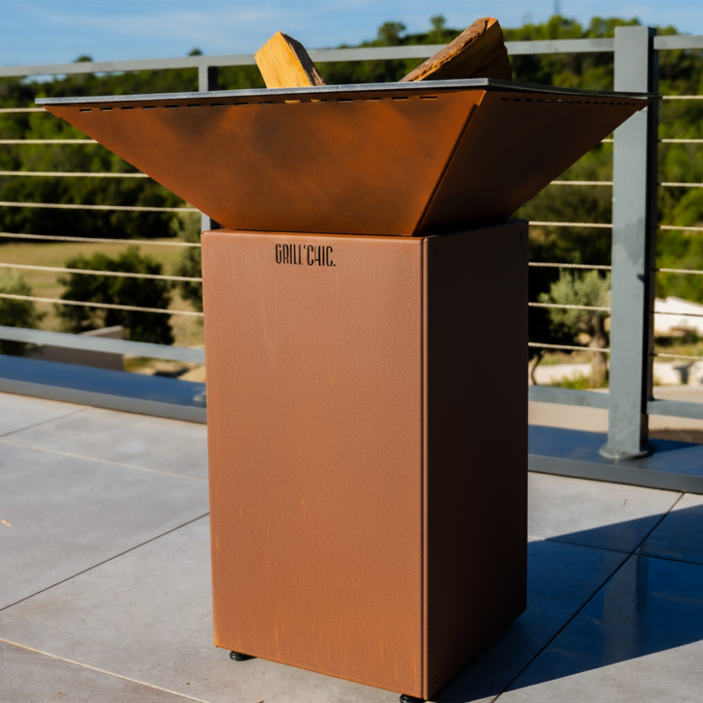 Pack Découverte Brasero Cevenol Acier Normal Carre 74 Imitation Corten Double Cuve Acier