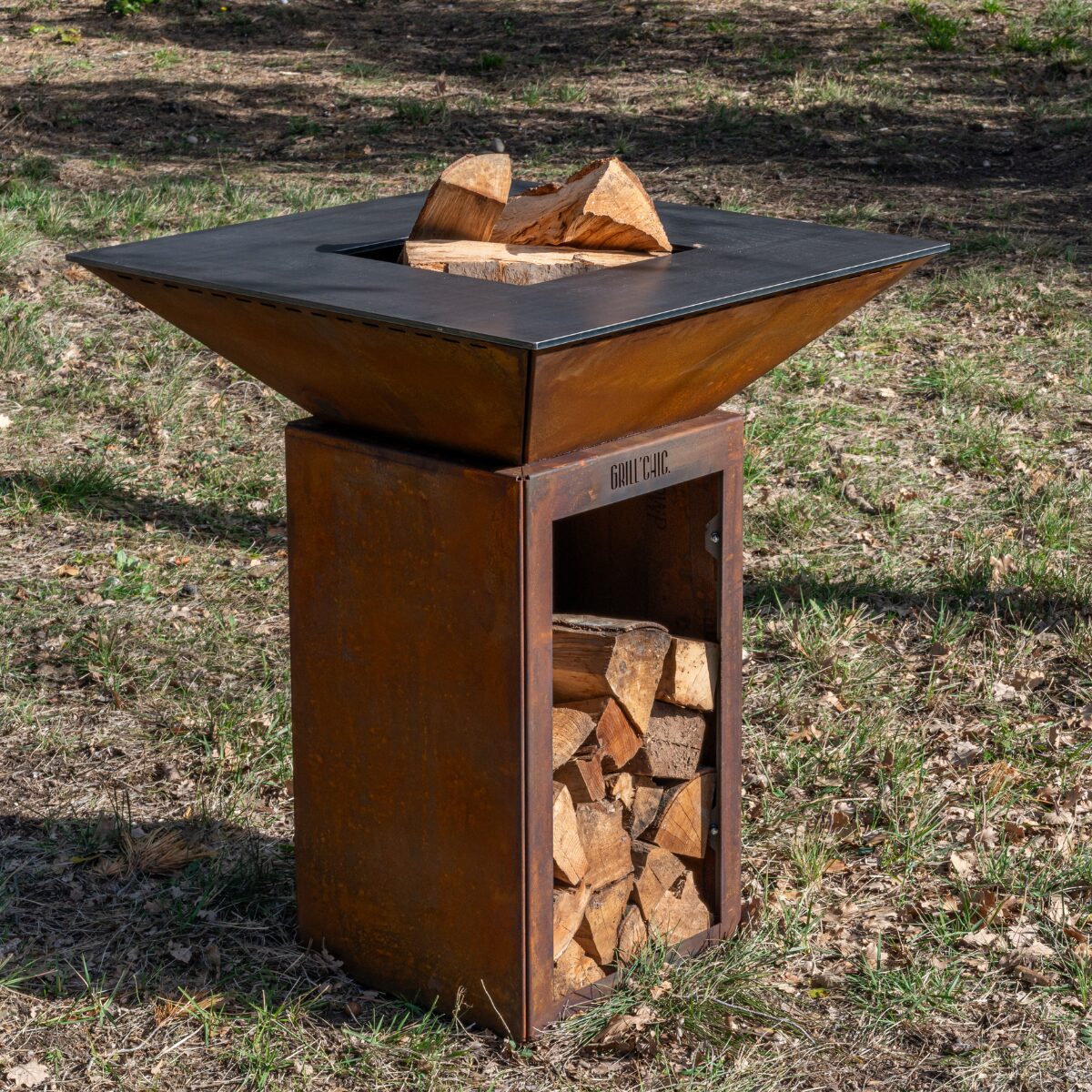 Pack Confort Brasero Cevenol Corten Bois Carre 74 Simple Cuve Corten